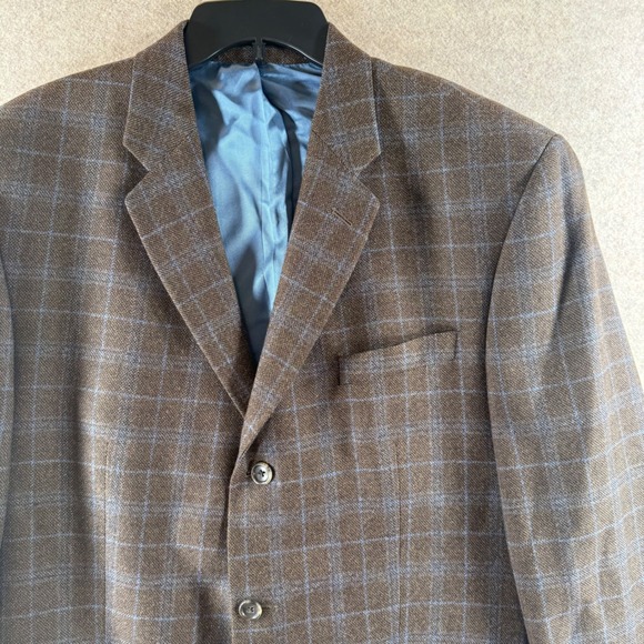 Carlo Mandrone Other - Carlo Mandrone Sport Coat 44R Brown Blue Windowpane Wool Blazer Canada 026498118